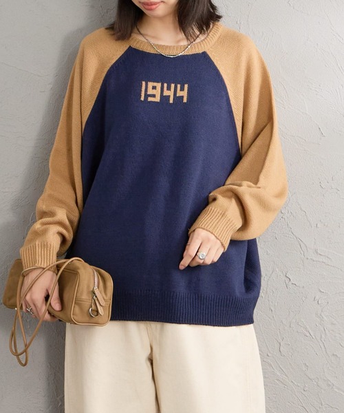 LOGAN knitting mills（ローガンニッティングミルズ）の「【WEB先行予約】[LOGAN Knitting Mills/ローガン ニッティング ミルズ] 別注 配色ジャガードラグランニット（ニット/セーター・レディース・ネイビー/ベージュ/アイボリー/レッド/ブルー・F）」の12枚目の写真