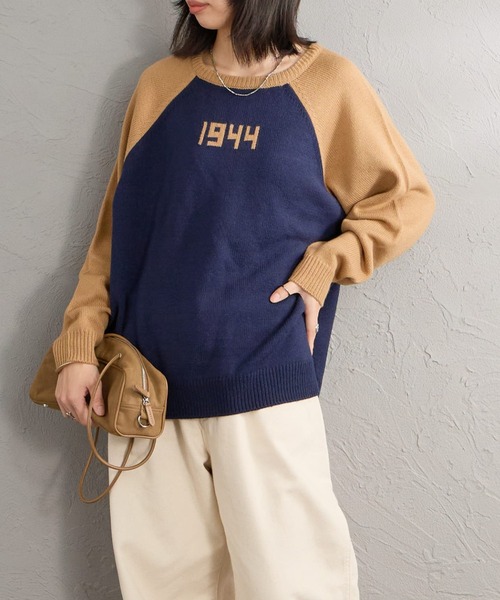 LOGAN knitting mills（ローガンニッティングミルズ）の「【WEB先行予約】[LOGAN Knitting Mills/ローガン ニッティング ミルズ] 別注 配色ジャガードラグランニット（ニット/セーター・レディース・ネイビー/ベージュ/アイボリー/レッド/ブルー・F）」の13枚目の写真