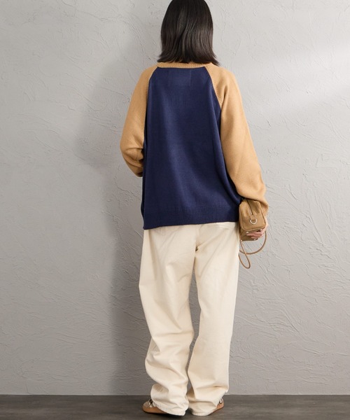 LOGAN knitting mills（ローガンニッティングミルズ）の「【WEB先行予約】[LOGAN Knitting Mills/ローガン ニッティング ミルズ] 別注 配色ジャガードラグランニット（ニット/セーター・レディース・ネイビー/ベージュ/アイボリー/レッド/ブルー・F）」の6枚目の写真