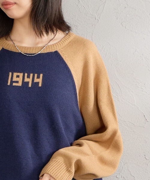 LOGAN knitting mills（ローガンニッティングミルズ）の「【WEB先行予約】[LOGAN Knitting Mills/ローガン ニッティング ミルズ] 別注 配色ジャガードラグランニット（ニット/セーター・レディース・ネイビー/ベージュ/アイボリー/レッド/ブルー・F）」の7枚目の写真