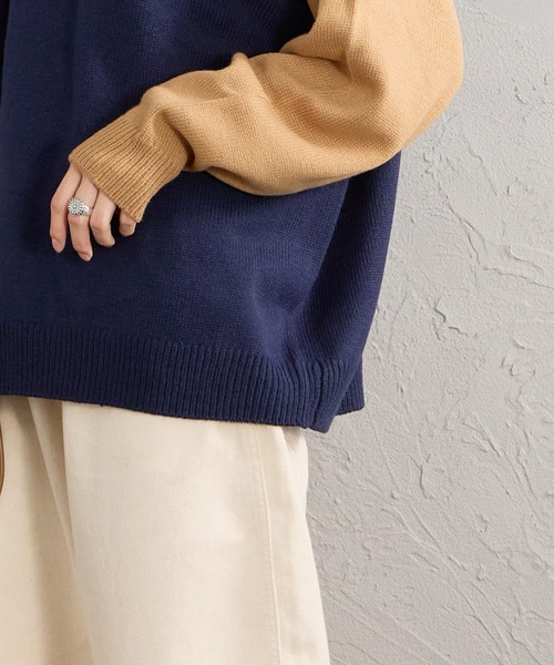 LOGAN knitting mills（ローガンニッティングミルズ）の「【WEB先行予約】[LOGAN Knitting Mills/ローガン ニッティング ミルズ] 別注 配色ジャガードラグランニット（ニット/セーター・レディース・ネイビー/ベージュ/アイボリー/レッド/ブルー・F）」の9枚目の写真