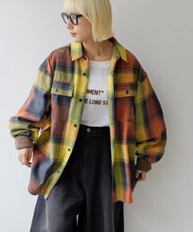 【UNISEX】コーデュロイ袖切り替え/モールチェックシャツジャケット