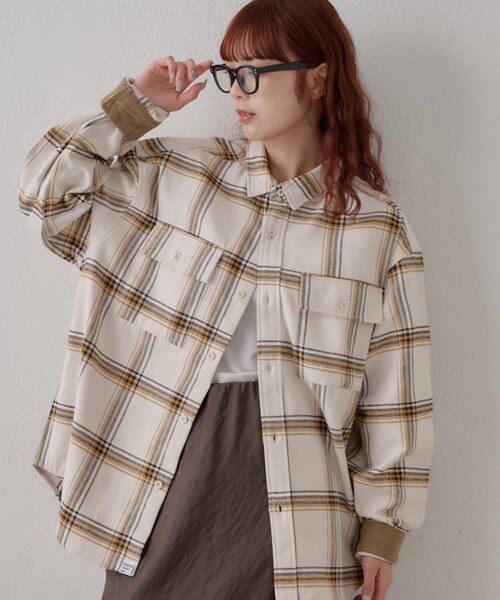 CIAOPANIC TYPY(チャオパニックティピー)の「モールチェックシャツジャケット(シャツ/ブラウス・メンズ・ネイビー/アイボリー/オレンジ/ブラウン・MEDIUM/LARGE)」の2枚目の写真