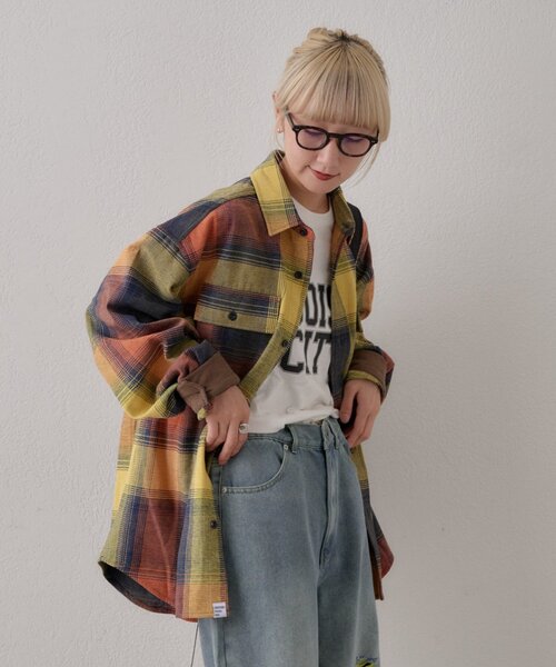 CIAOPANIC TYPY(チャオパニックティピー)の「モールチェックシャツジャケット(シャツ/ブラウス・メンズ・ネイビー/アイボリー/オレンジ/ブラウン・MEDIUM/LARGE)」の14枚目の写真