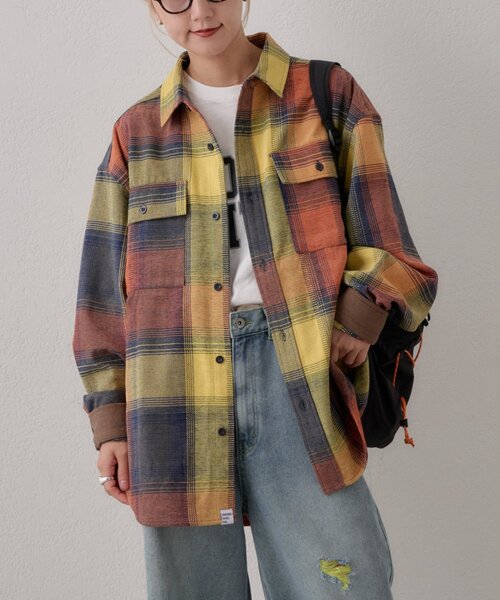 CIAOPANIC TYPY(チャオパニックティピー)の「モールチェックシャツジャケット(シャツ/ブラウス・メンズ・ネイビー/アイボリー/オレンジ/ブラウン・MEDIUM/LARGE)」の15枚目の写真