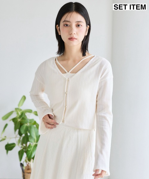mysty woman（ミスティウーマン）の「【セットアイテム】ラッセルレースアンサンブル長袖　1077986（アンサンブル・レディース・グレー/ブラック/オフホワイト/ラベンダー・FREE）」の2枚目の写真