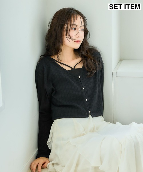 mysty woman（ミスティウーマン）の「【セットアイテム】ラッセルレースアンサンブル長袖　1077986（アンサンブル・レディース・グレー/ブラック/オフホワイト/ラベンダー・FREE）」の3枚目の写真