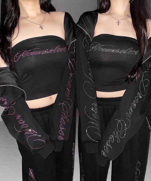 me+em select(ミームセレクト)の「【 セットアップ可能 】ラインストーンロゴベアトップ / Rhine stone logo bare top(チューブトップ・レディース・ブラック系1/ブラック・FREE)」の9枚目の写真