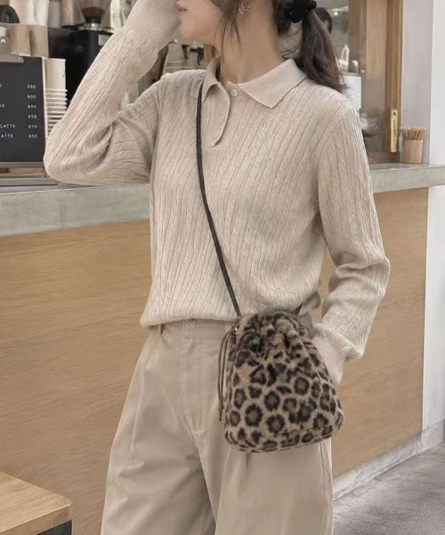 CORNERS(コーナーズ)の「巾着ファーショルダーバッグ(ショルダーバッグ・レディース・アイボリー/ブラック/レオパード/ベージュ・FREE)」の4枚目の写真