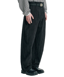 Fringed Stripe Curved Pants [BLACK]