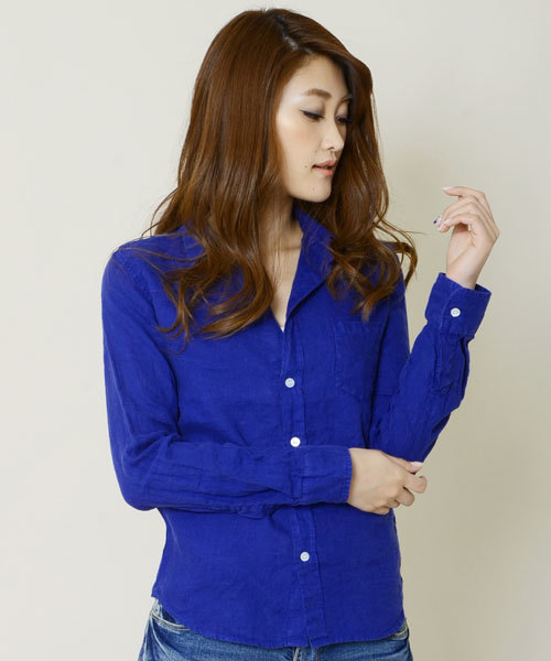 KATHARINE HAMNETT ladies(キャサリンハムネットレディース)の「OVERDYE SHIRT / オーバーダイシャツ リネンシャツ(シャツ/ブラウス・レディース・ホワイト/ネイビー/イエロー・FREE)」の2枚目の写真