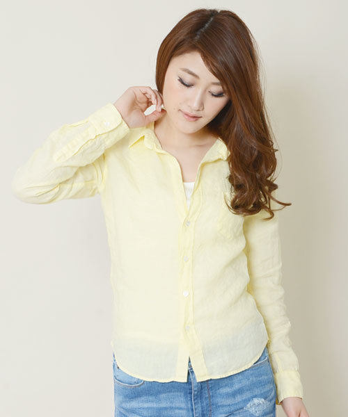 KATHARINE HAMNETT ladies(キャサリンハムネットレディース)の「OVERDYE SHIRT / オーバーダイシャツ リネンシャツ(シャツ/ブラウス・レディース・ホワイト/ネイビー/イエロー・FREE)」の3枚目の写真