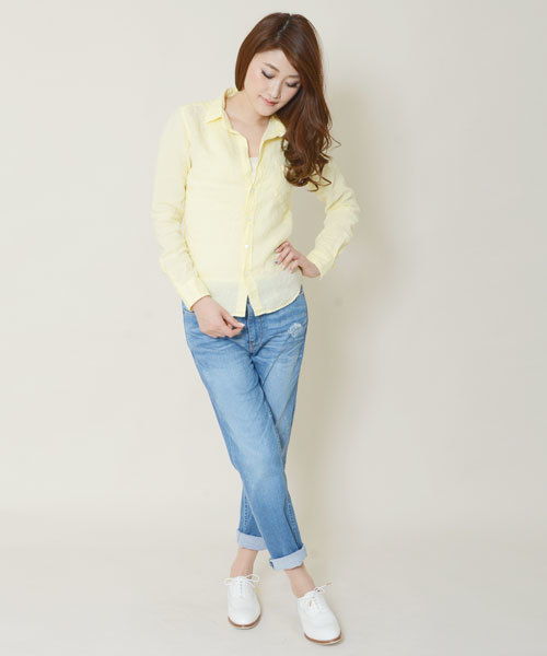 KATHARINE HAMNETT ladies(キャサリンハムネットレディース)の「OVERDYE SHIRT / オーバーダイシャツ リネンシャツ(シャツ/ブラウス・レディース・ホワイト/ネイビー/イエロー・FREE)」の14枚目の写真