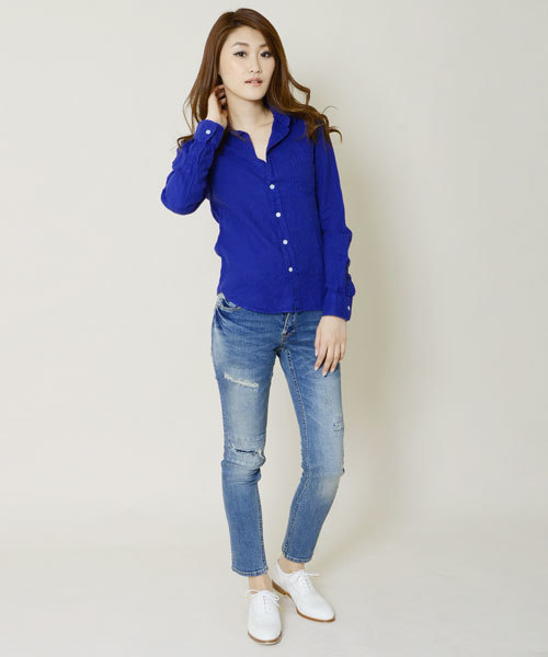 KATHARINE HAMNETT ladies(キャサリンハムネットレディース)の「OVERDYE SHIRT / オーバーダイシャツ リネンシャツ(シャツ/ブラウス・レディース・ホワイト/ネイビー/イエロー・FREE)」の12枚目の写真