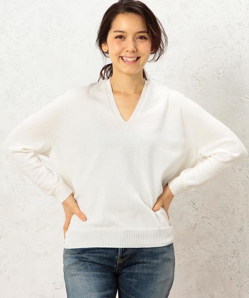 green label relaxing(グリーンレーベルリラクシング)の「CF H/Wash C リッタイ V/N PO ニット◆(ニット/セーター・レディース・オフホワイト/ライトグレー/モカ・FREE)」の2枚目の写真