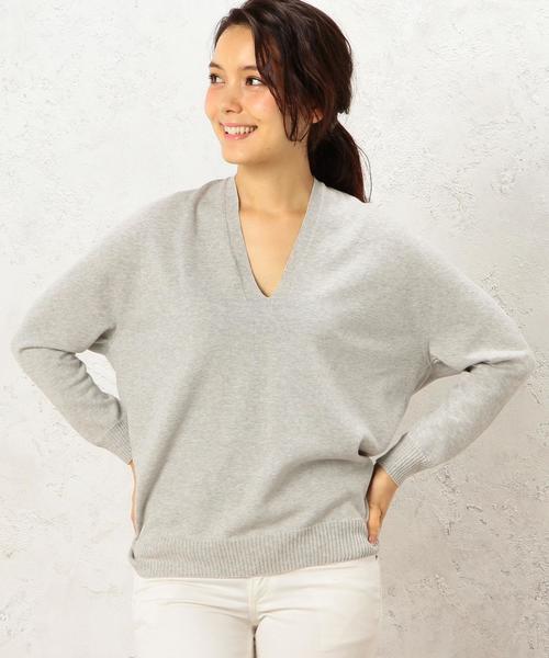 green label relaxing(グリーンレーベルリラクシング)の「CF H/Wash C リッタイ V/N PO ニット◆(ニット/セーター・レディース・オフホワイト/ライトグレー/モカ・FREE)」の3枚目の写真