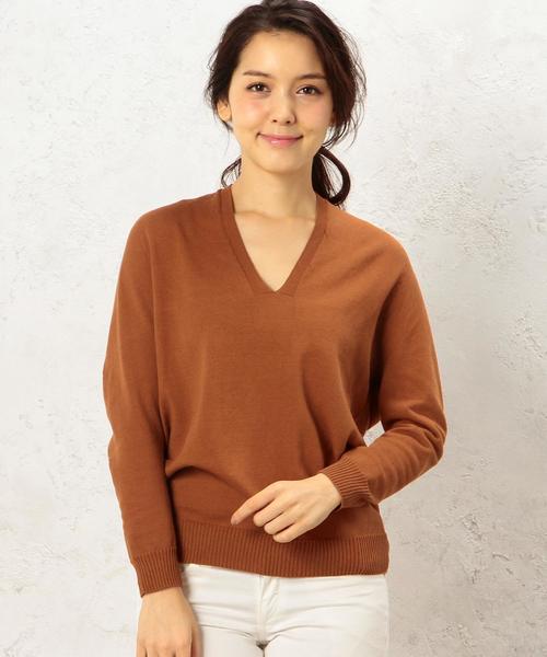 green label relaxing(グリーンレーベルリラクシング)の「CF H/Wash C リッタイ V/N PO ニット◆(ニット/セーター・レディース・オフホワイト/ライトグレー/モカ・FREE)」の1枚目の写真