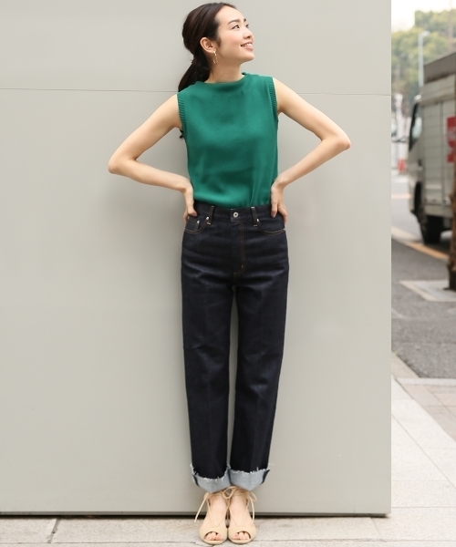 A part by（アパートバイ）の「【In Red6月号掲載】14GCPホソリブボートネックNS　718932 （ニット/セーター・レディース・サックスブルー/ホワイト/グリーン/ブラック・FREE）」の8枚目の写真