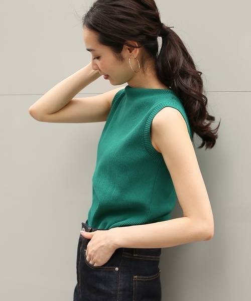 A part by（アパートバイ）の「【In Red6月号掲載】14GCPホソリブボートネックNS　718932 （ニット/セーター・レディース・サックスブルー/ホワイト/グリーン/ブラック・FREE）」の9枚目の写真