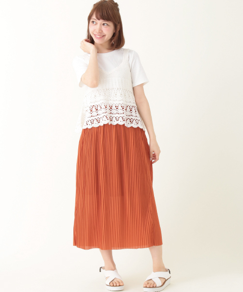 earth music&ecology（アースミュージックアンドエコロジー）の「【2016Summer】カットプリーツスカート（スカート・レディース・ベージュ/オレンジ/ブラック/カーキ・FREE）」の4枚目の写真