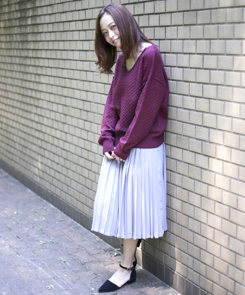 Denime（ドゥニーム）の「ポップコーンVネックニット（ニット/セーター・レディース・ベージュ/グレー/ワイン・FREE）」の12枚目の写真