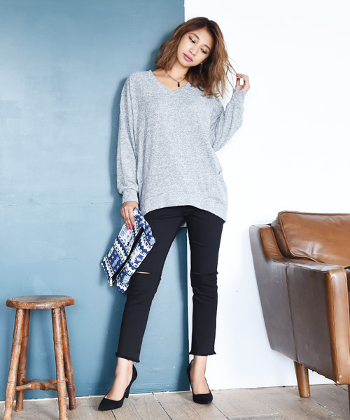 Luz Llena (philter)（ラズレナ　フィルター）の「ダメージ加工入り・カットオフ美脚スキニーデニムパンツ（デニムパンツ・レディース・グレー/ブラック/カーキ・MEDIUM/SMALL/LARGE）」の9枚目の写真