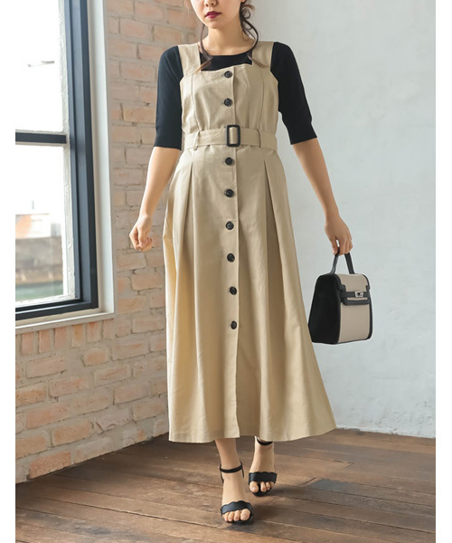 Re:EDIT（リエディ）の「麻混リネンタッチトレンチワンピース（ワンピース・レディース・オレンジ/ベージュ/マスタード/モカ/カーキ・LARGE/MEDIUM）」の3枚目の写真