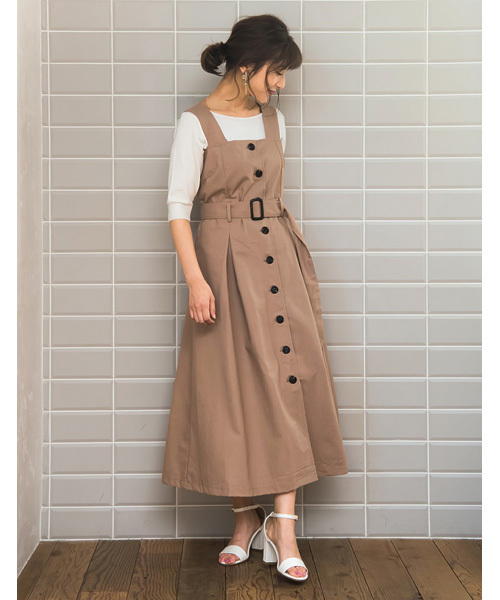 Re:EDIT（リエディ）の「麻混リネンタッチトレンチワンピース（ワンピース・レディース・オレンジ/ベージュ/マスタード/モカ/カーキ・LARGE/MEDIUM）」の2枚目の写真