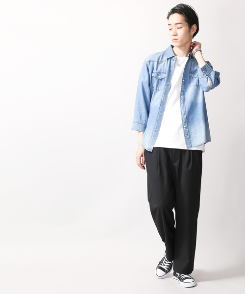 WEGO（ウィゴー）の「WEGO/ウエスタン7分袖デニムシャツジャケット（シャツ/ブラウス・メンズ・ライトインディゴブルー/インディゴブルー・MEDIUM/SMALL/LARGE）」の5枚目の写真