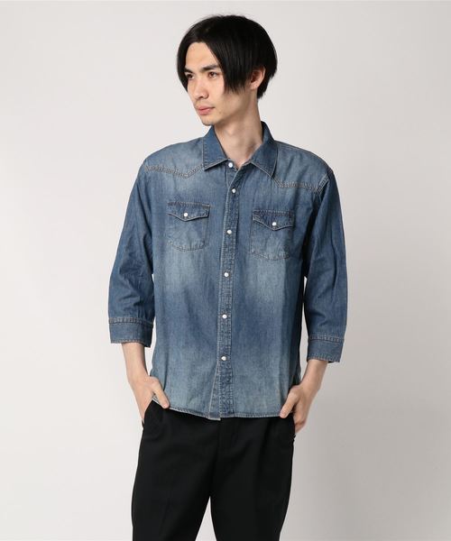 WEGO（ウィゴー）の「WEGO/ウエスタン7分袖デニムシャツジャケット（シャツ/ブラウス・メンズ・ライトインディゴブルー/インディゴブルー・MEDIUM/SMALL/LARGE）」の8枚目の写真