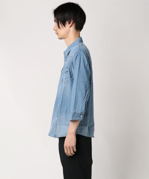 WEGO（ウィゴー）の「WEGO/ウエスタン7分袖デニムシャツジャケット（シャツ/ブラウス・メンズ・ライトインディゴブルー/インディゴブルー・MEDIUM/SMALL/LARGE）」の3枚目の写真