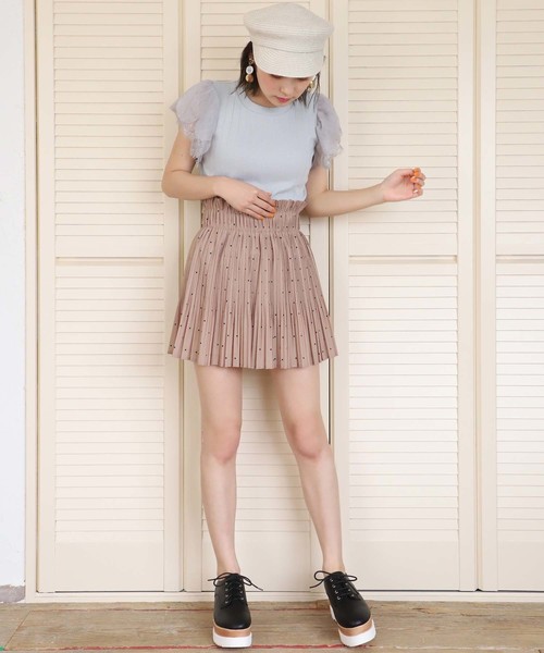 one after another NICE CLAUP(ワンアフターアナザーナイスクラップ)の「ドットのプリーツスカパン(スカート・レディース・ブラック/ベージュ/オフホワイト・FREE)」の14枚目の写真