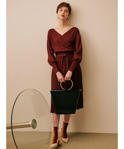 LAGUNAMOON(ラグナムーン)の「2WAYカシュクールニットワンピース(ワンピース)」|ボルドー