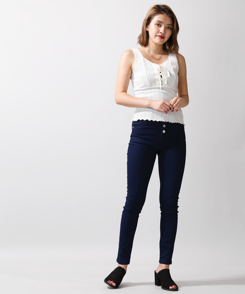 WEGO（ウィゴー）の「WEGO/パターンメッシュノースリーブトップス（タンクトップ・レディース・アイボリー/杢グレー・FREE）」の5枚目の写真