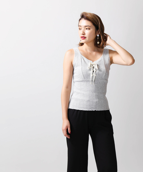 WEGO（ウィゴー）の「WEGO/パターンメッシュノースリーブトップス（タンクトップ・レディース・アイボリー/杢グレー・FREE）」の8枚目の写真