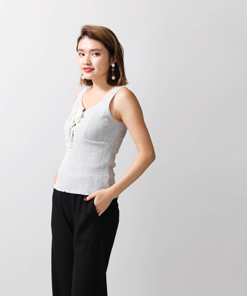 WEGO（ウィゴー）の「WEGO/パターンメッシュノースリーブトップス（タンクトップ・レディース・アイボリー/杢グレー・FREE）」の9枚目の写真