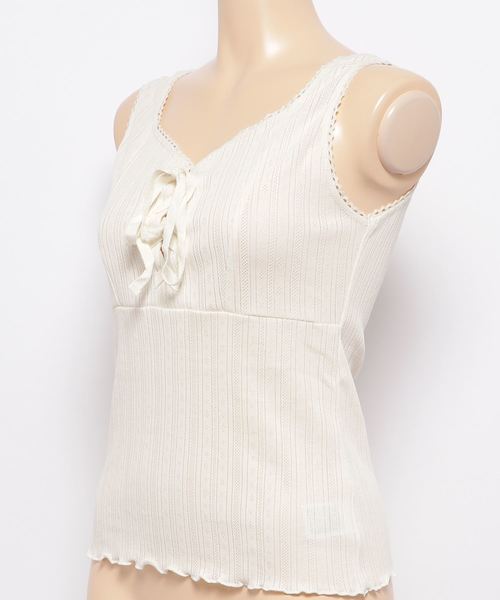 WEGO（ウィゴー）の「WEGO/パターンメッシュノースリーブトップス（タンクトップ・レディース・アイボリー/杢グレー・FREE）」の3枚目の写真