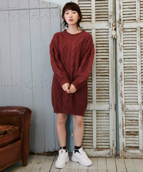 OLIVE des OLIVE(オリーブデオリーブ)の「【ケーブル柄シリーズ】ケーブルニットワンピース(ワンピース・レディース・ベージュ/ピンク系その他/キナリ・FREE)」の13枚目の写真