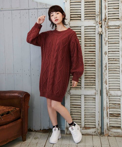 OLIVE des OLIVE(オリーブデオリーブ)の「【ケーブル柄シリーズ】ケーブルニットワンピース(ワンピース・レディース・ベージュ/ピンク系その他/キナリ・FREE)」の14枚目の写真