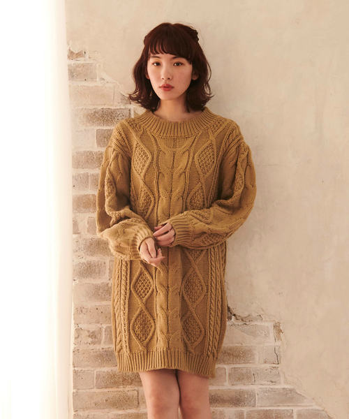 OLIVE des OLIVE(オリーブデオリーブ)の「【ケーブル柄シリーズ】ケーブルニットワンピース(ワンピース・レディース・ベージュ/ピンク系その他/キナリ・FREE)」の19枚目の写真