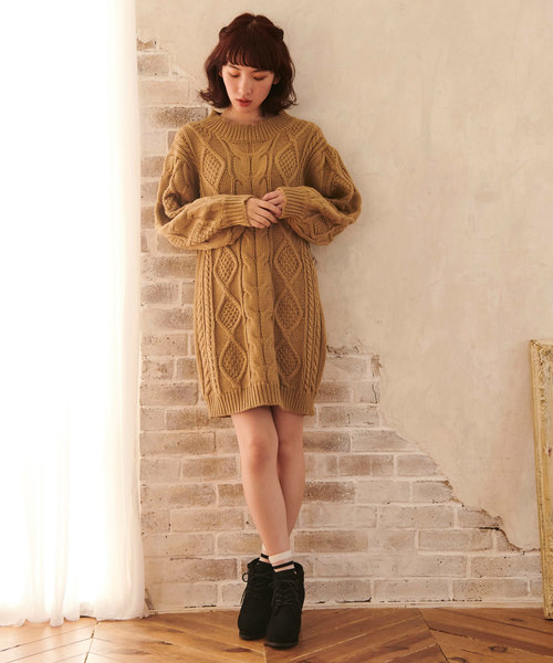 OLIVE des OLIVE(オリーブデオリーブ)の「【ケーブル柄シリーズ】ケーブルニットワンピース(ワンピース・レディース・ベージュ/ピンク系その他/キナリ・FREE)」の20枚目の写真
