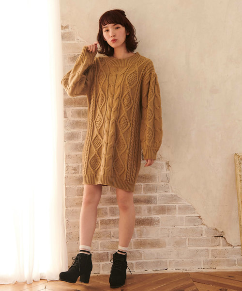 OLIVE des OLIVE(オリーブデオリーブ)の「【ケーブル柄シリーズ】ケーブルニットワンピース(ワンピース・レディース・ベージュ/ピンク系その他/キナリ・FREE)」の22枚目の写真