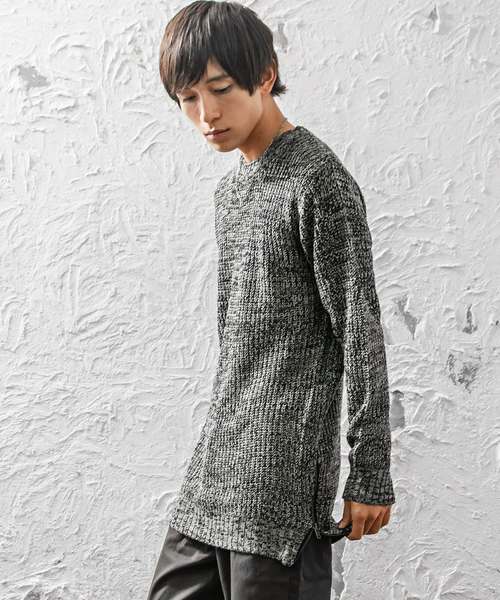 MinoriTY（マイノリティ）の「サイドＺＩＰ畦編みロング丈モックネックニット（ニット/セーター・メンズ・ブラック/レッド/杢グレー/ネイビー/アイボリー/カーキ・L/M）」の3枚目の写真
