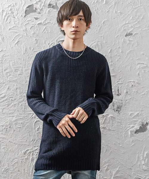 MinoriTY（マイノリティ）の「サイドＺＩＰ畦編みロング丈モックネックニット（ニット/セーター・メンズ・ブラック/レッド/杢グレー/ネイビー/アイボリー/カーキ・L/M）」の5枚目の写真
