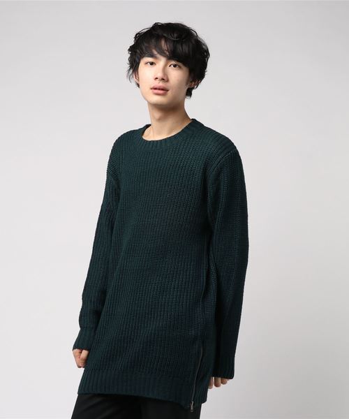 MinoriTY（マイノリティ）の「サイドＺＩＰ畦編みロング丈モックネックニット（ニット/セーター・メンズ・ブラック/レッド/杢グレー/ネイビー/アイボリー/カーキ・L/M）」の4枚目の写真
