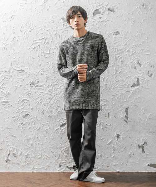 MinoriTY（マイノリティ）の「サイドＺＩＰ畦編みロング丈モックネックニット（ニット/セーター・メンズ・ブラック/レッド/杢グレー/ネイビー/アイボリー/カーキ・L/M）」の7枚目の写真