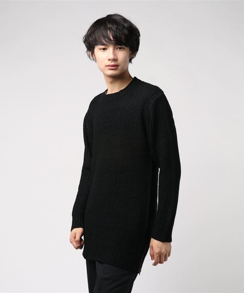 MinoriTY（マイノリティ）の「サイドＺＩＰ畦編みロング丈モックネックニット（ニット/セーター・メンズ・ブラック/レッド/杢グレー/ネイビー/アイボリー/カーキ・L/M）」の2枚目の写真