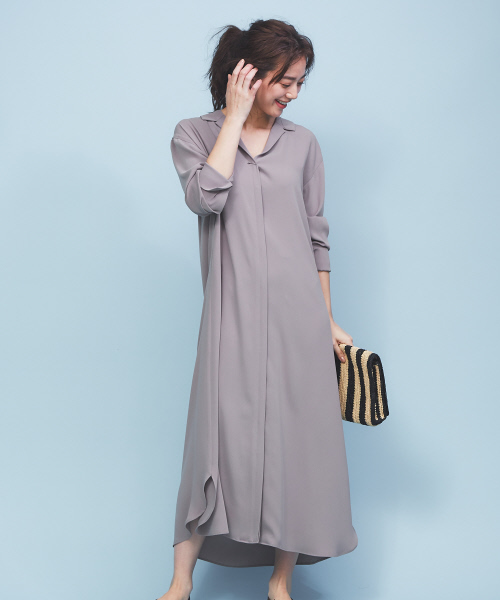 FONCE(フォンセ)の「【新色追加】開襟シャツワンピース(シャツワンピース)」|モカ