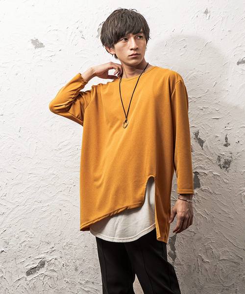 MinoriTY(マイノリティ)の「アシメトリーカットワークロンT(Tシャツ/カットソー・メンズ・イエロー/ネイビー/ホワイト/モカ/ブラック・L/M)」の1枚目の写真