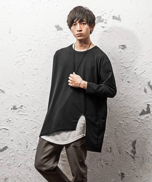 MinoriTY(マイノリティ)の「アシメトリーカットワークロンT(Tシャツ/カットソー・メンズ・イエロー/ネイビー/ホワイト/モカ/ブラック・L/M)」の3枚目の写真